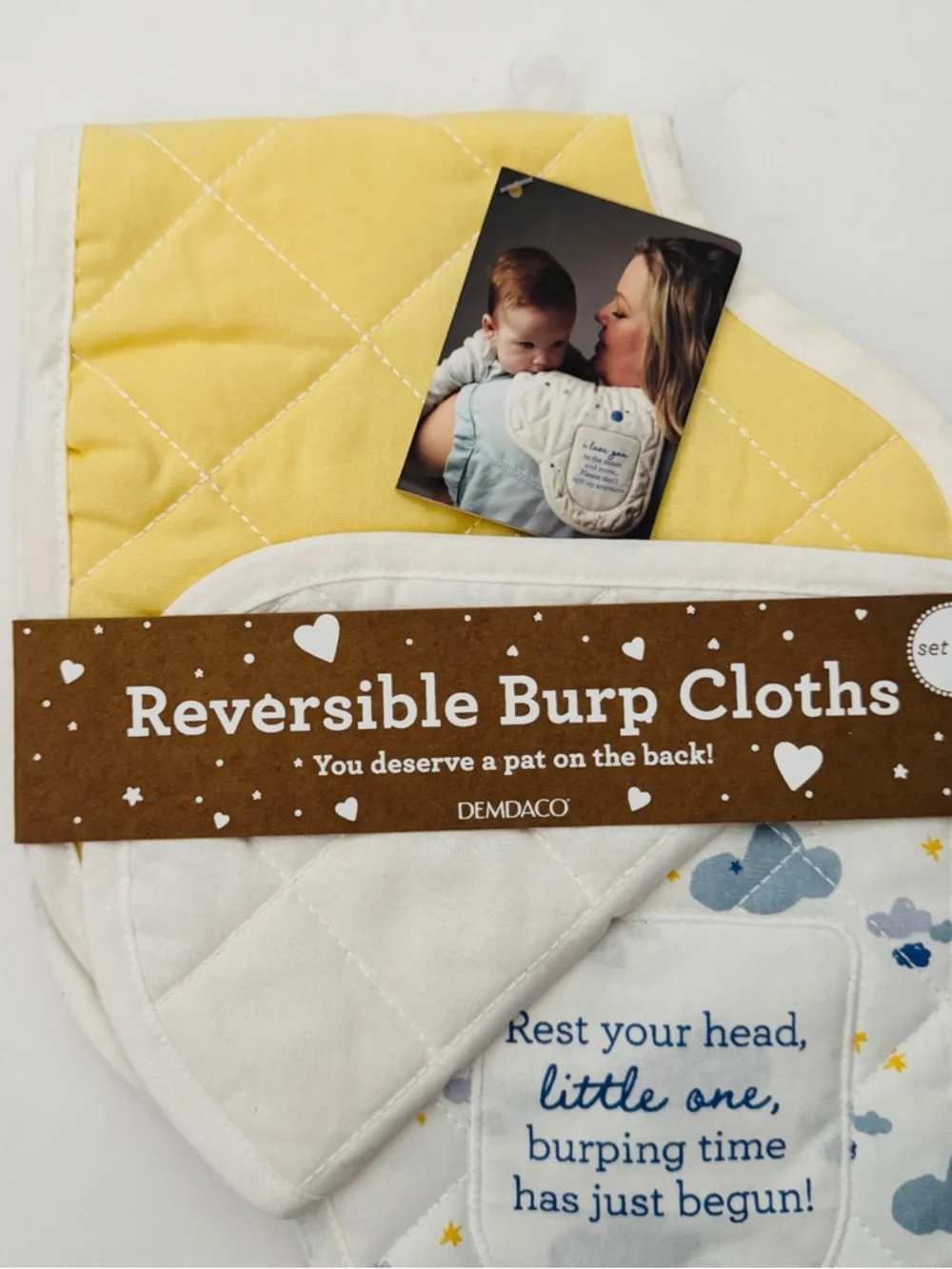 Demdaco Reversible Baby Burp Cloths - Set of 2 Yellow and White
